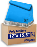 500 pcs 12x15.5 Inches Blue Poly Mailers Shipping Envelopes, Strong Adhesive Sealing, Waterproof, and Tear-resistant