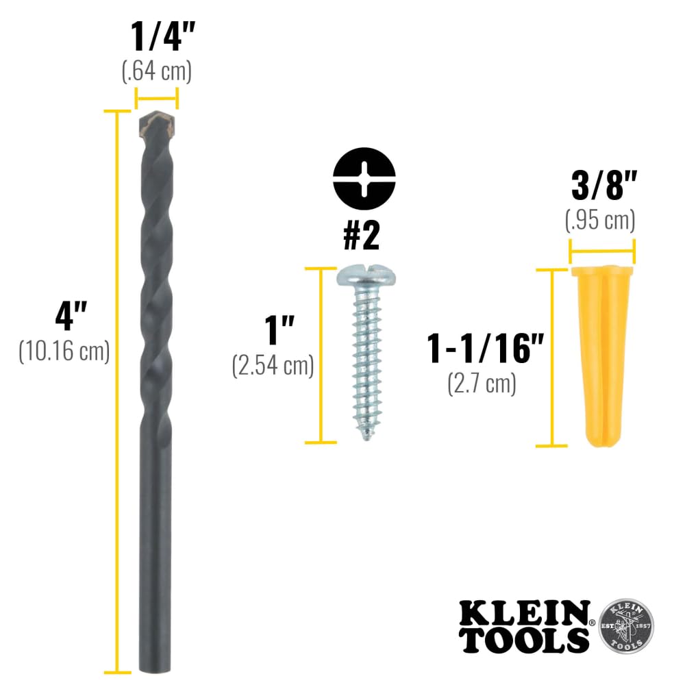 Klein Tools 53729 Conical Anchor Kit, 100 Anchors and Screws, One Drill Bit