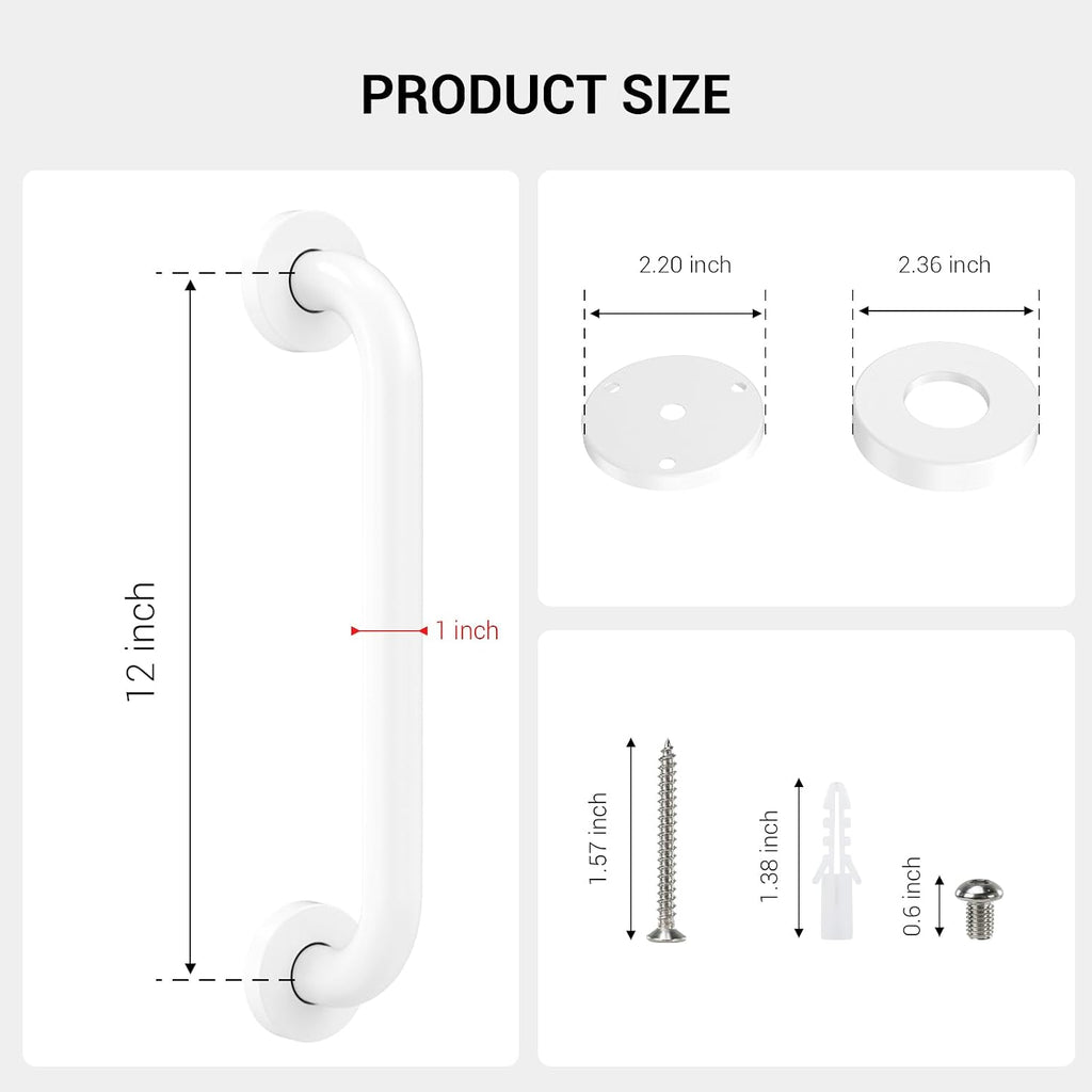 12 Inch Grab Bars for Wall White, Safety Shower Grab Bars for Seniors Elderly Handicapped, Handicap Grab Bars for