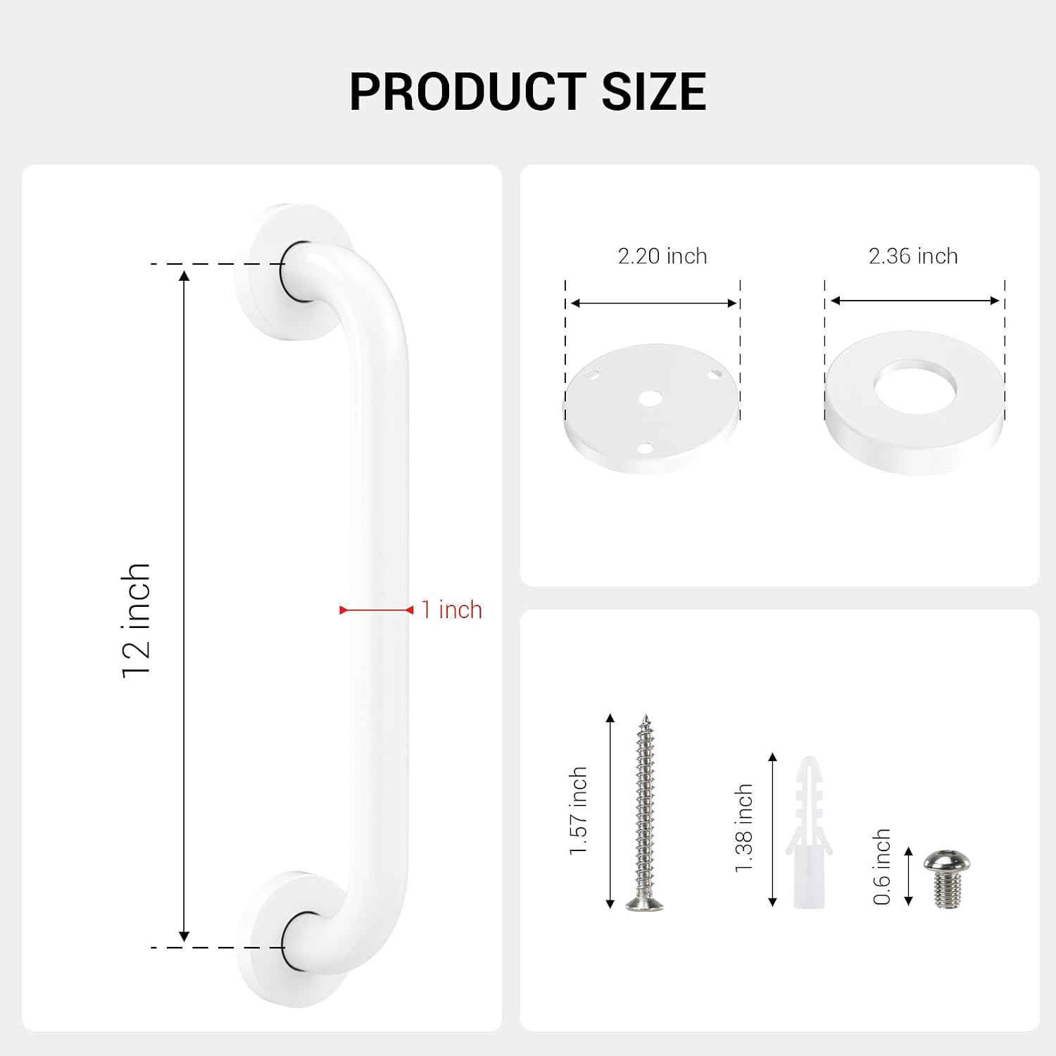 12 Inch Grab Bars for Wall White, Safety Shower Grab Bars for Seniors Elderly Handicapped, Handicap Grab Bars for