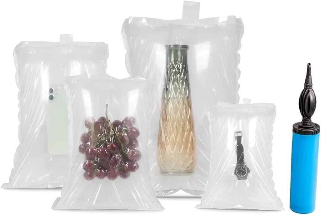 (100 Pack + Free Pump ) BZQZDAI 3.9x9.8inch Clear Plastic Inflatable Air Packaging Bags Air Bubble Bag Suspension