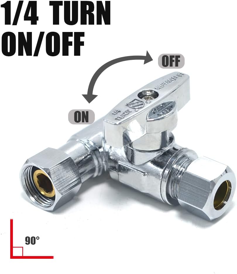 TTFLEX 3/8" x 3/8" x 3/8" Compression Tee Valve, Shut Off Valve, 1/4 Turn