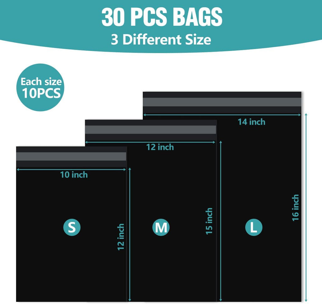 3 Size Poly Mailers 30 Pcs, Black Shipping Bags, Self-sealing Packaging Bag