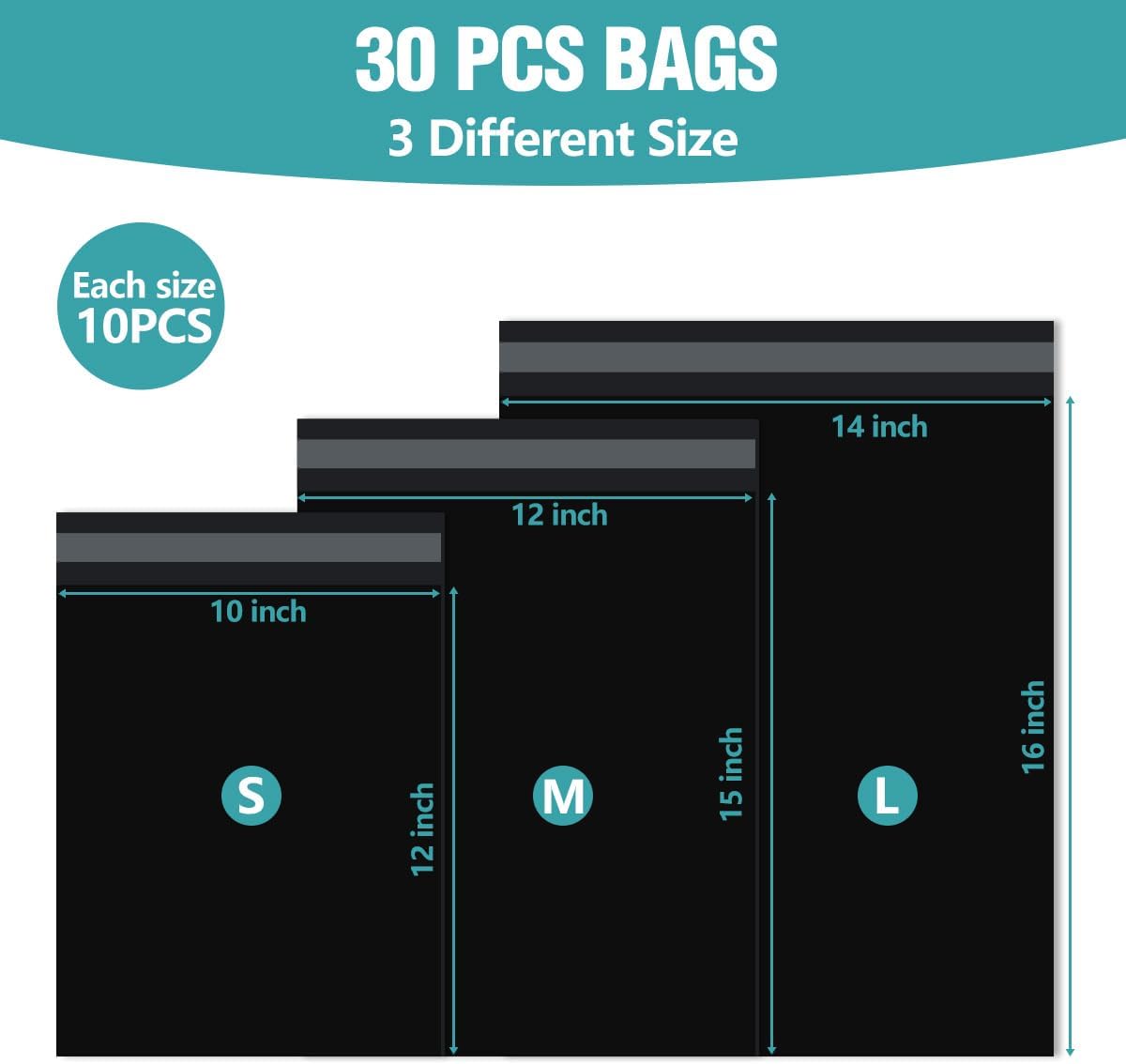 3 Size Poly Mailers 30 Pcs, Black Shipping Bags, Self-sealing Packaging Bag