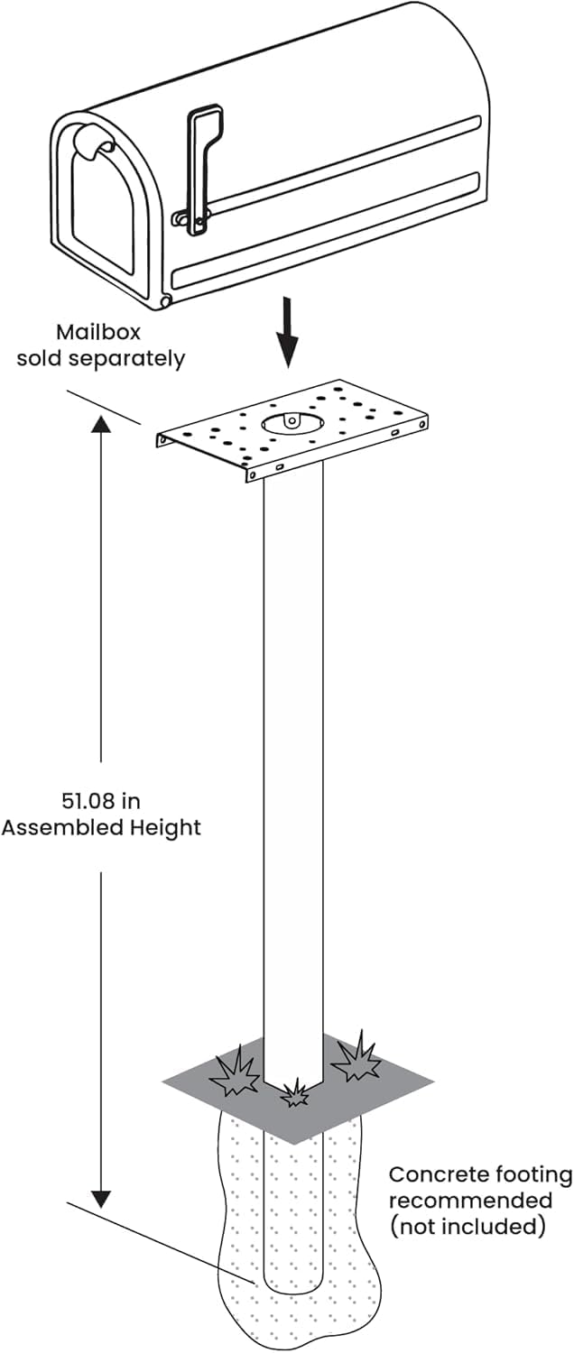 In-Ground Mailbox Post, 51" Heavy-Duty Galvanized Steel Stand for Large & T2 Mailboxes, Rust-Proof Powder Coated