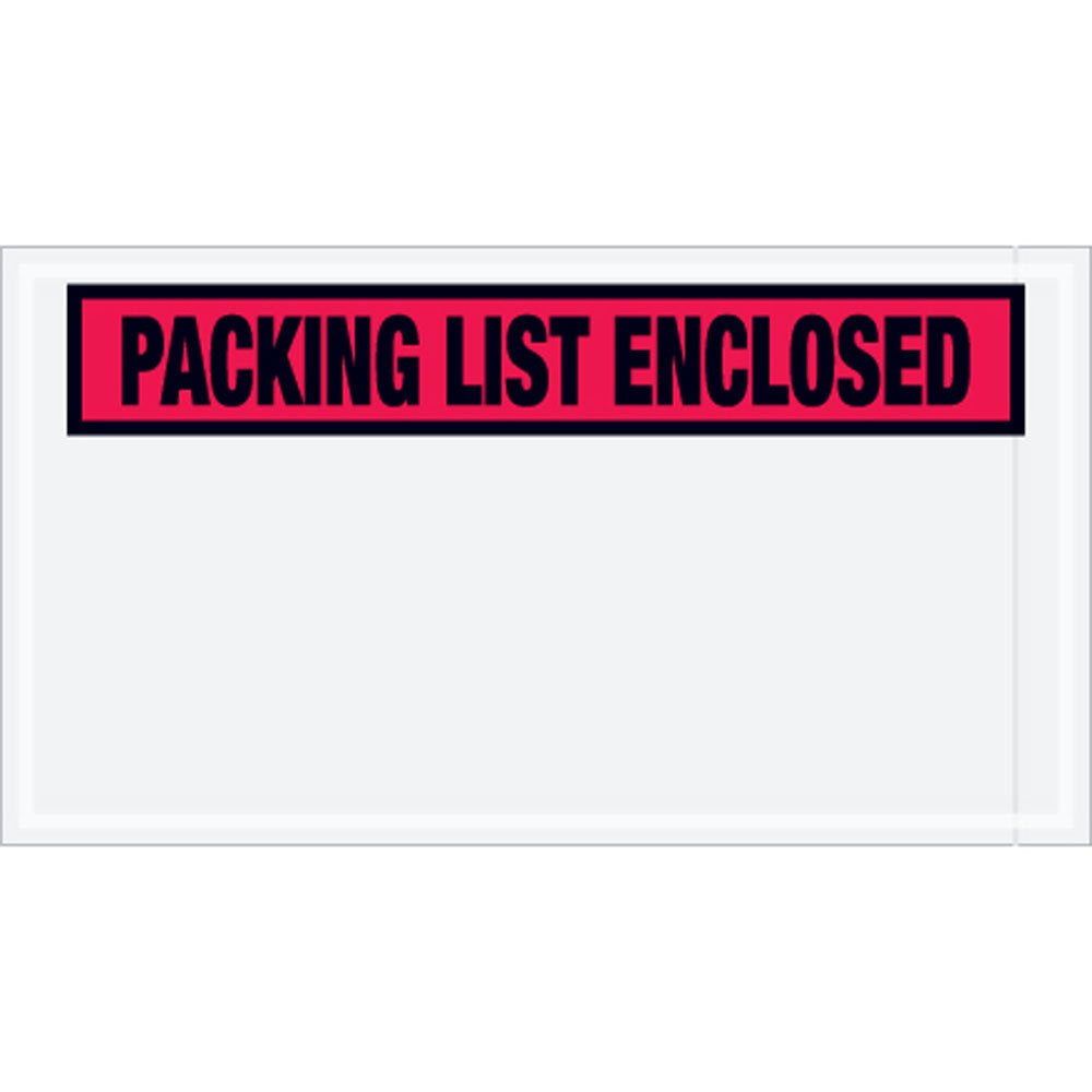 PL446 Panel Face Envelope, "Packing List Enclosed", 5-1/2" Length x 10" Width, Red (Case of 1000)