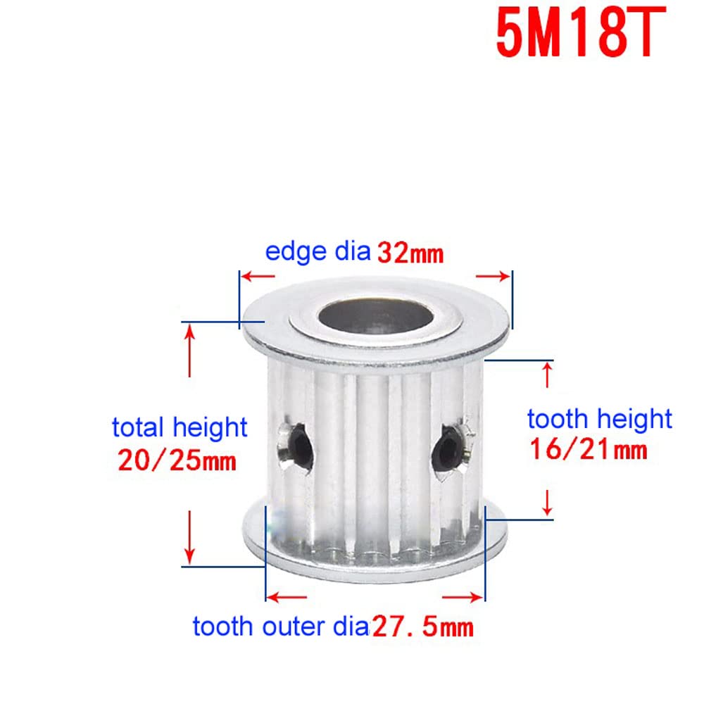 5M 18T Timing Pulley 5mm Pitch 10mm Bore 27mm Tooth Width Aluminum Synchronous Wheel Without Step for 25mm Width Belt (5M 18T; Tooth Width:27mm, bore:10mm, 1)