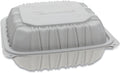 Pactiv EarthChoice 8.5 x 8.5 x 3.1 Vented Microwavable, 3-Compartment, Hinged-Lid Takeout Container, White | 146Case