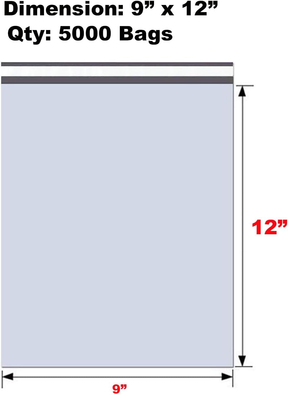 9x12 Inch White Poly Mailers, 5000-Pack Bulk I Size #3 Strong Self-Seal Adhesive, Waterproof
