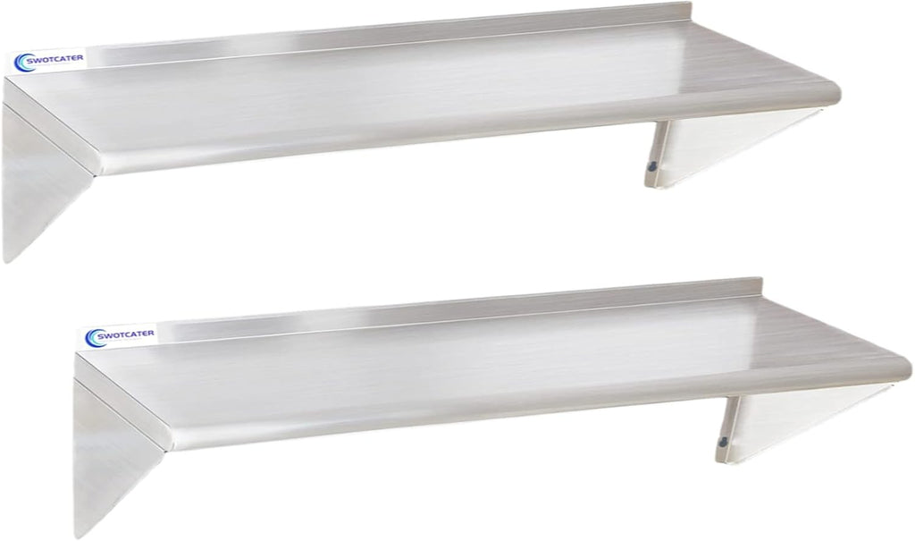 Stainless Steel Shelf 2 Pack 12"x48", Wall Mounted Metal Shelves
