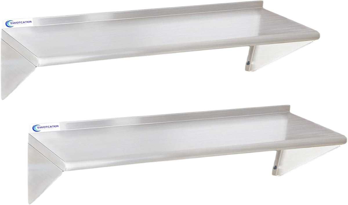 Stainless Steel Shelf 2 Pack 12"x48", Wall Mounted Metal Shelves