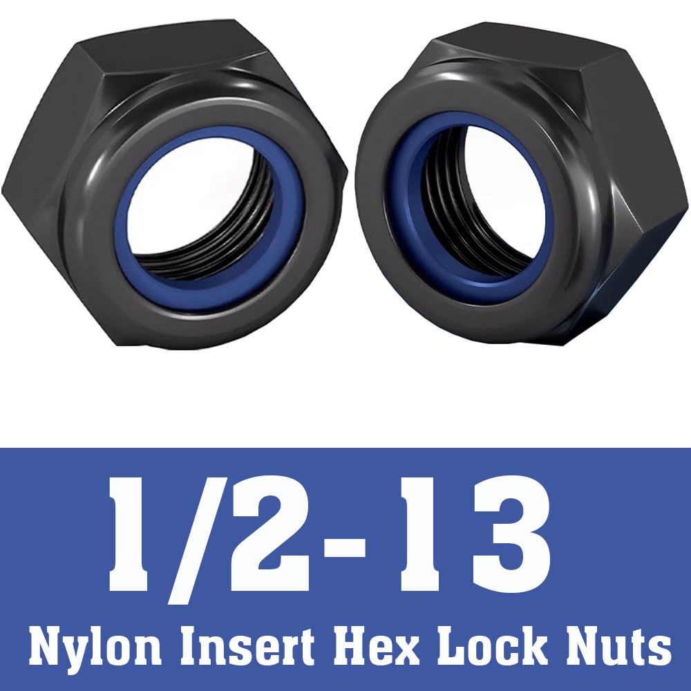 1/2-13 Lock Nut, Nylon Insert Hex Locknuts Locking Hex Nuts, Black e-Coating Stainless Steel, 20-Pack