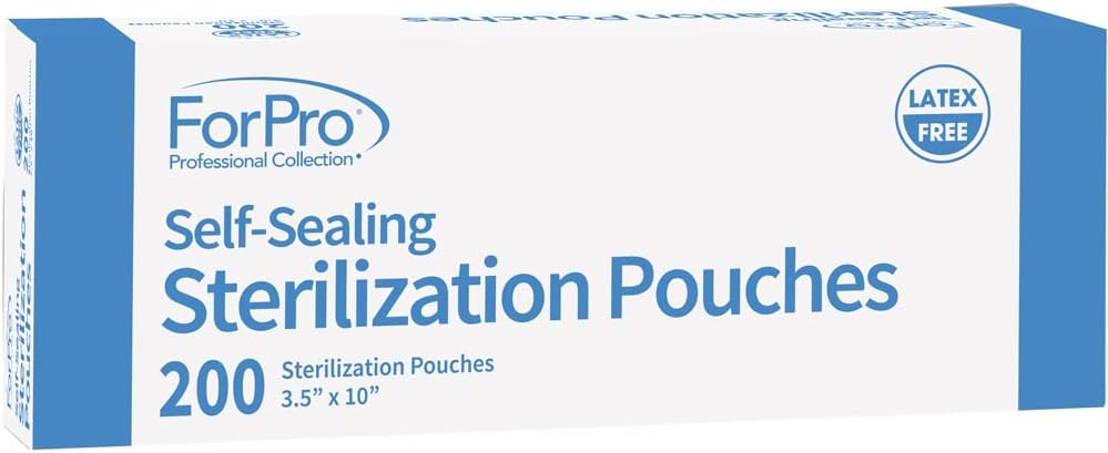 Self-Sealing Sterilization Pouches, Latex-Free, Color Changing Indicator, 3.5" W x 10" L, 200-Count | for Tool