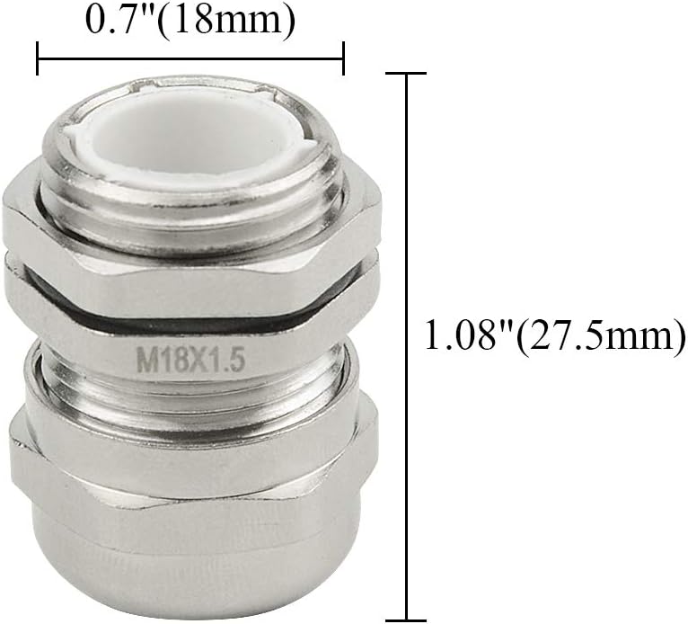 5PCS Stainless Steel Cable Gland Cable Fixing Head Suitable for 5mm-10mm M18 Cable Gland Joints Assortment Set (M18)