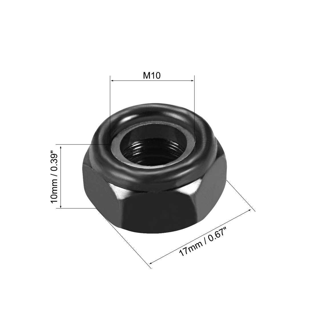 uxcell Hex Lock Nuts - M10 x 1.5mm Nylon Insert Self-Locking Nuts, 10Pcs
