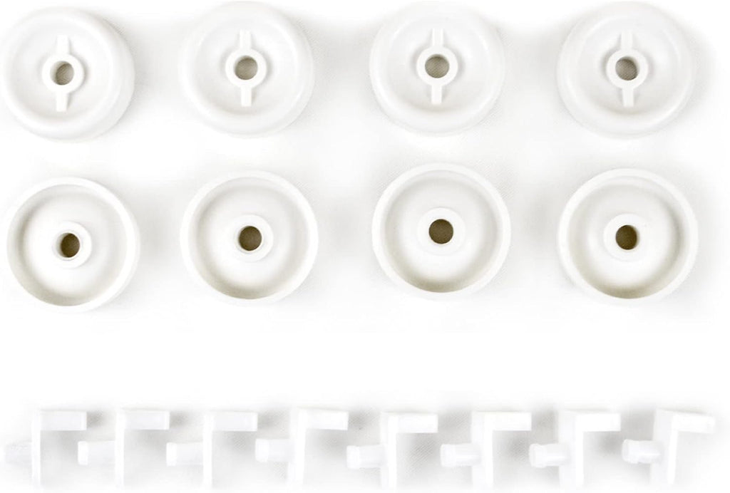 (8 Pack) Exact Replacement Dishwasher Dishrack Rollers and Studs - Lower Rack Wheel Kit Compatible with GE, Kenmore, and Hotpoint Dishwashers Part Number WD35X21038