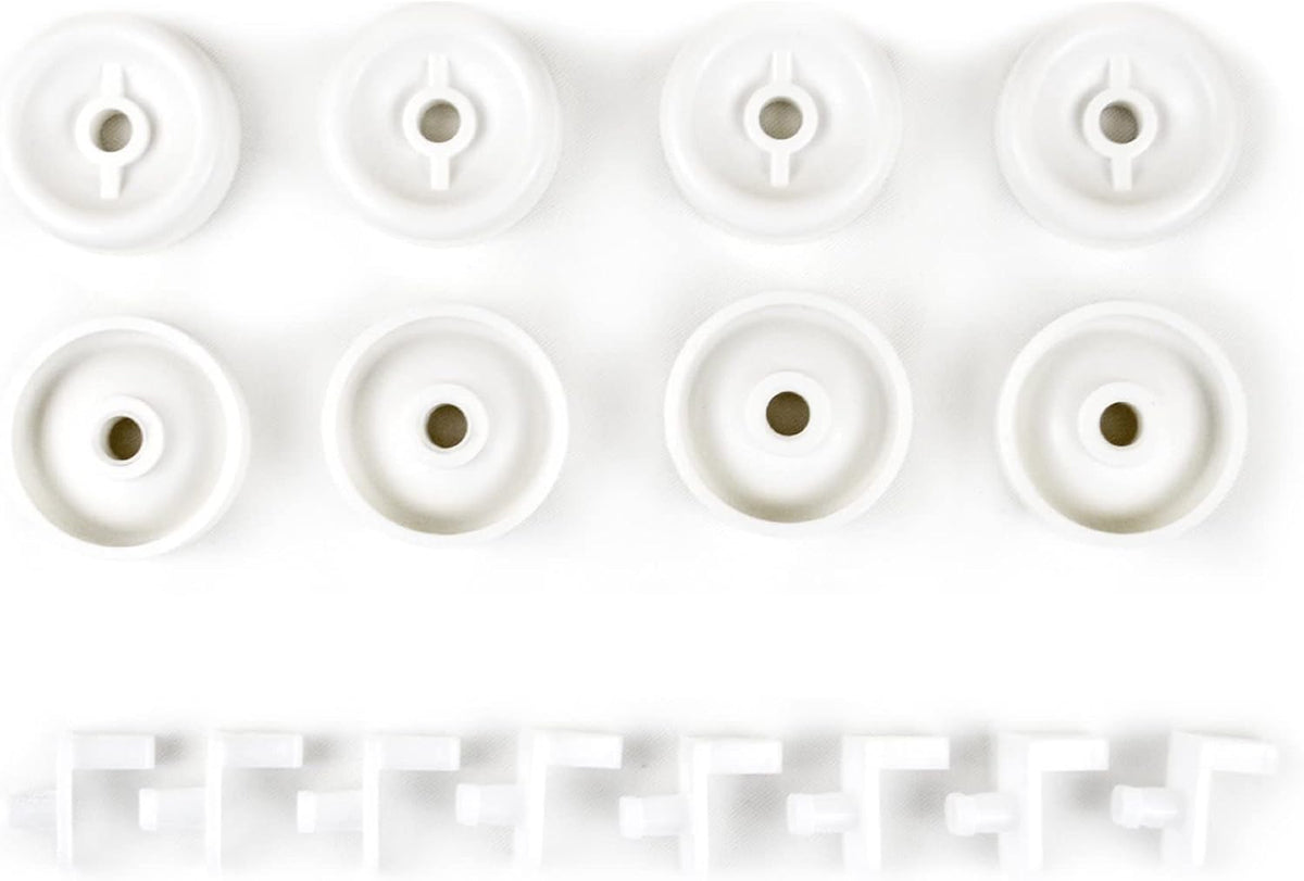 (8 Pack) Exact Replacement Dishwasher Dishrack Rollers and Studs - Lower Rack Wheel Kit Compatible with GE, Kenmore, and Hotpoint Dishwashers Part Number WD35X21038