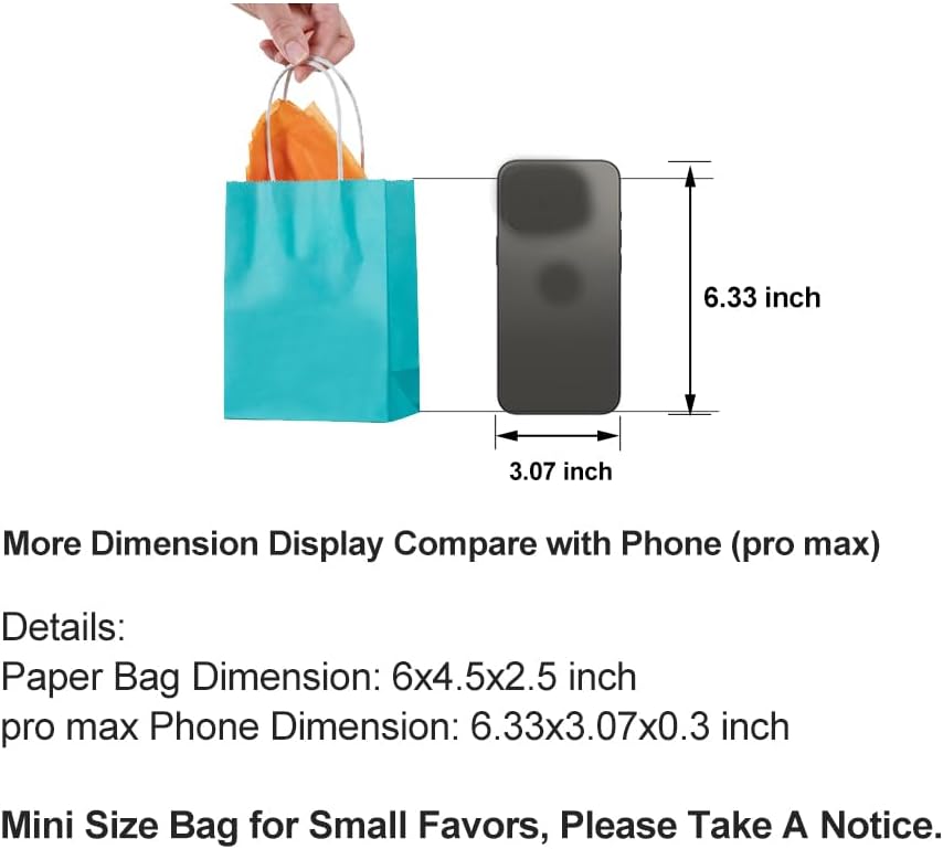 Mini Turquoise Blue Paper Bag with Handle 6x4.5x2.5 inch 50 Counts