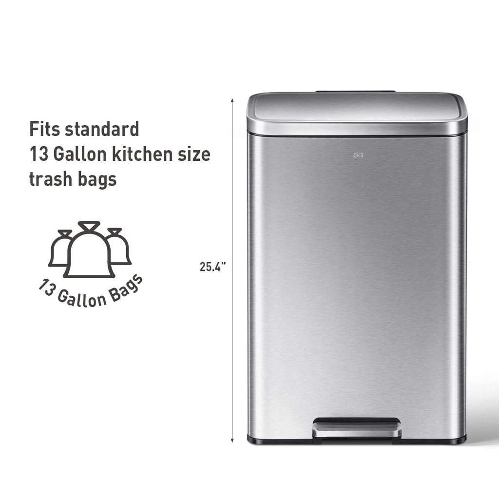 Madison Brushed Stainless Steel 13.2 Gal/50L Kitchen Step Trash Can or Recycling Bin, Removable Inner Liner, Soft