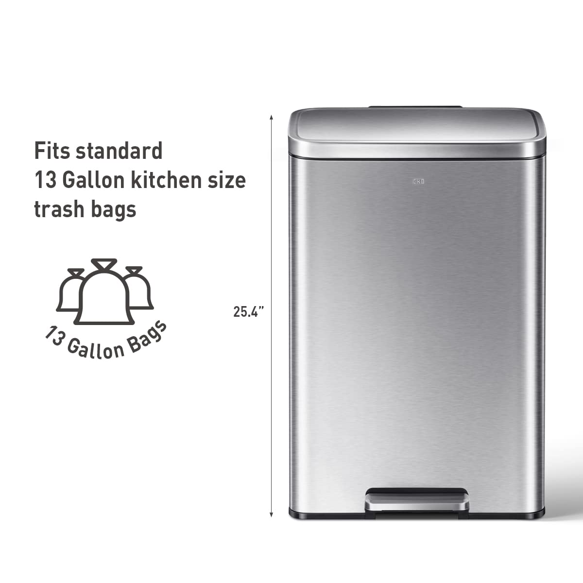 Madison Brushed Stainless Steel 13.2 Gal/50L Kitchen Step Trash Can or Recycling Bin, Removable Inner Liner, Soft