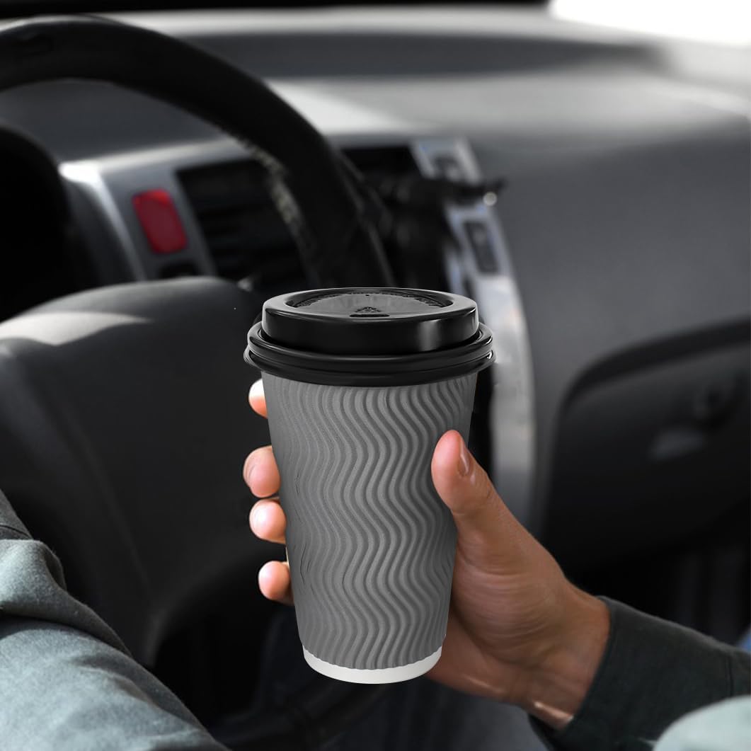 100 Pack 16 oz Paper Coffee Cups with Lids Disposable for Hot Drink