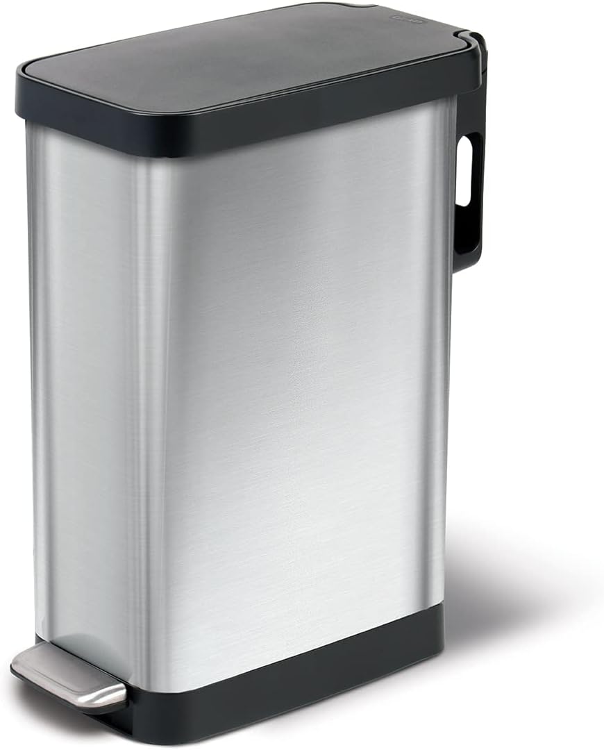 Slim Trash Can with Clorox Odor Protection - Narrow Kitchen Garbage Bin with Soft Close Lid, Step On Foot Pedal and