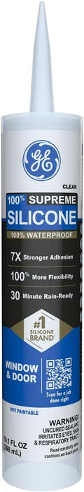 Supreme Silicone Caulk for Window & Door, Clear, 10 fl oz Cartridge, 1 Pack - 100% Waterproof Silicone Sealant, 7X