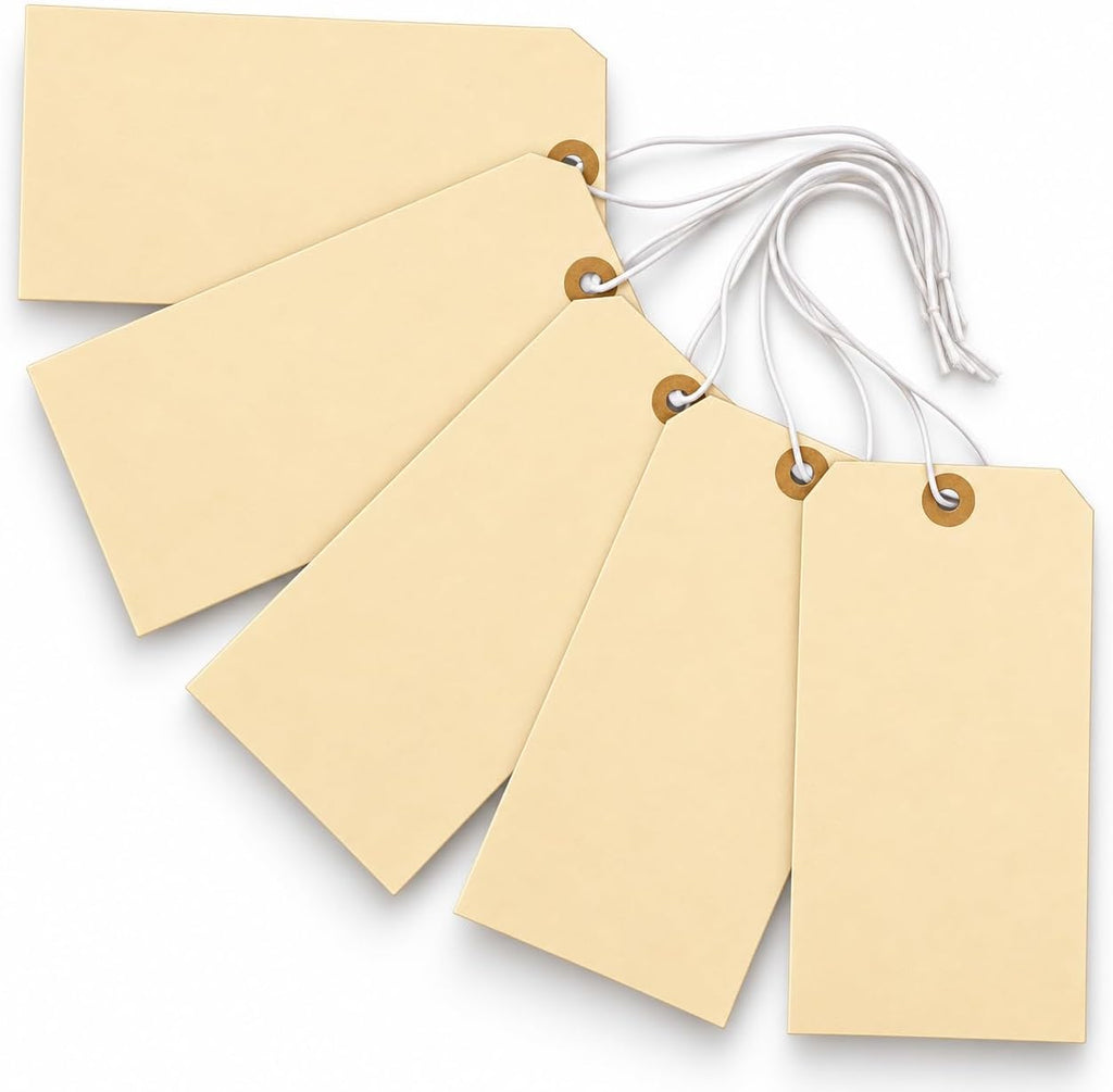 100 Large Manila Tags #8 with Elastic String Attached, 6 1/4" x 3 1/8"