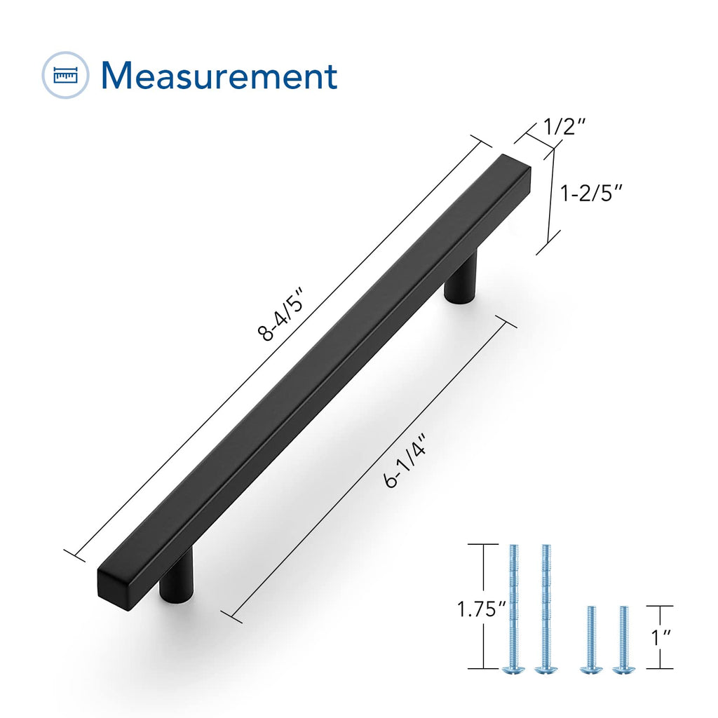 Black Cabinet Handles 6-3/10 Inch 20 Pack, Square Cabinet Pulls