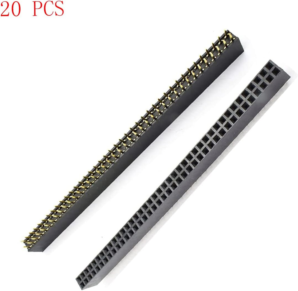 2.54mm 2 x 40Pin Female Socket Pin Header 40P Straight Dual Row Header Kit PCB Female Header Pin Header Connector, Pack of 20