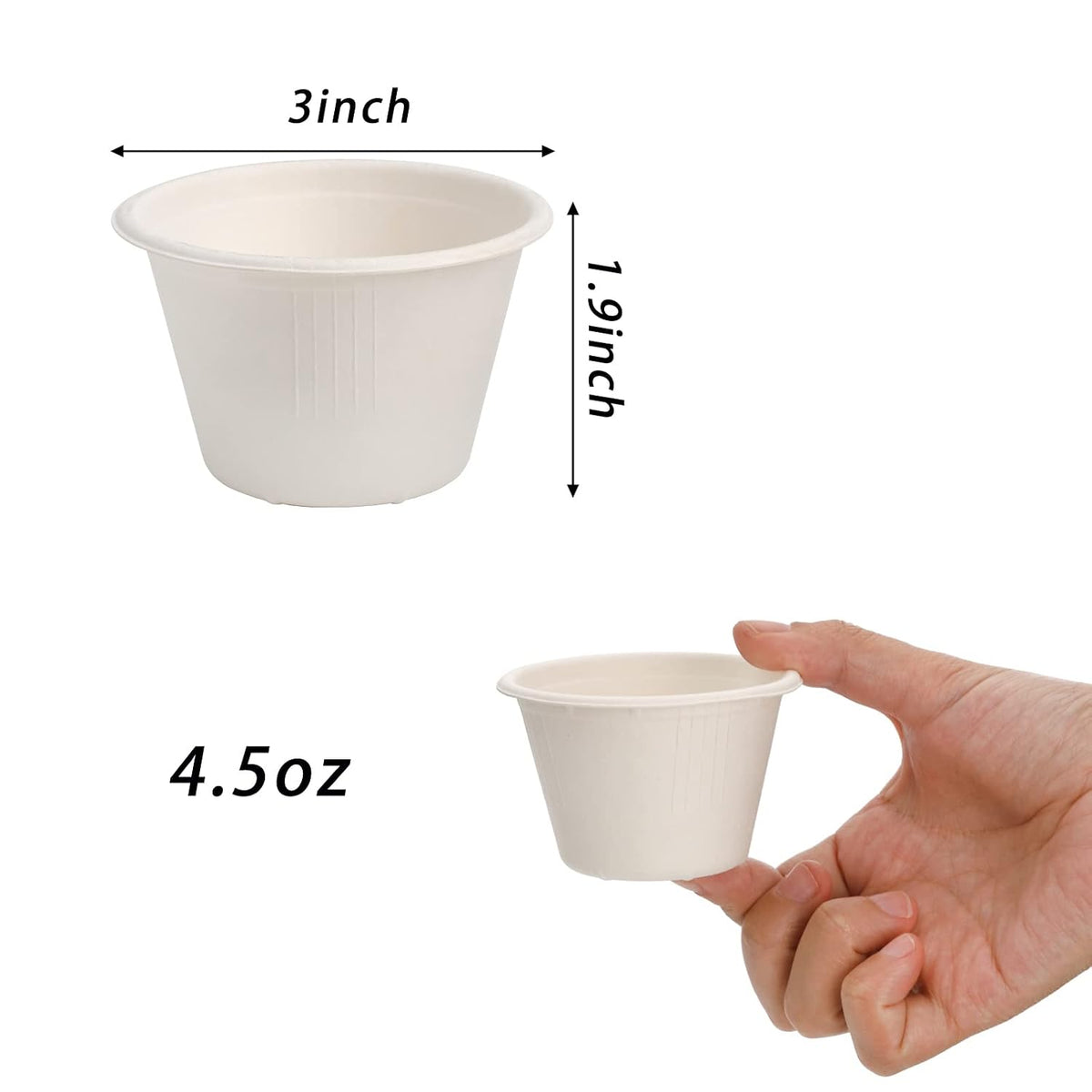 100 Pack Disposable Cups with Lids, 4.5Oz Bagasse Compostable Ice Cream Cup, Small Condiment Portion Sample Container