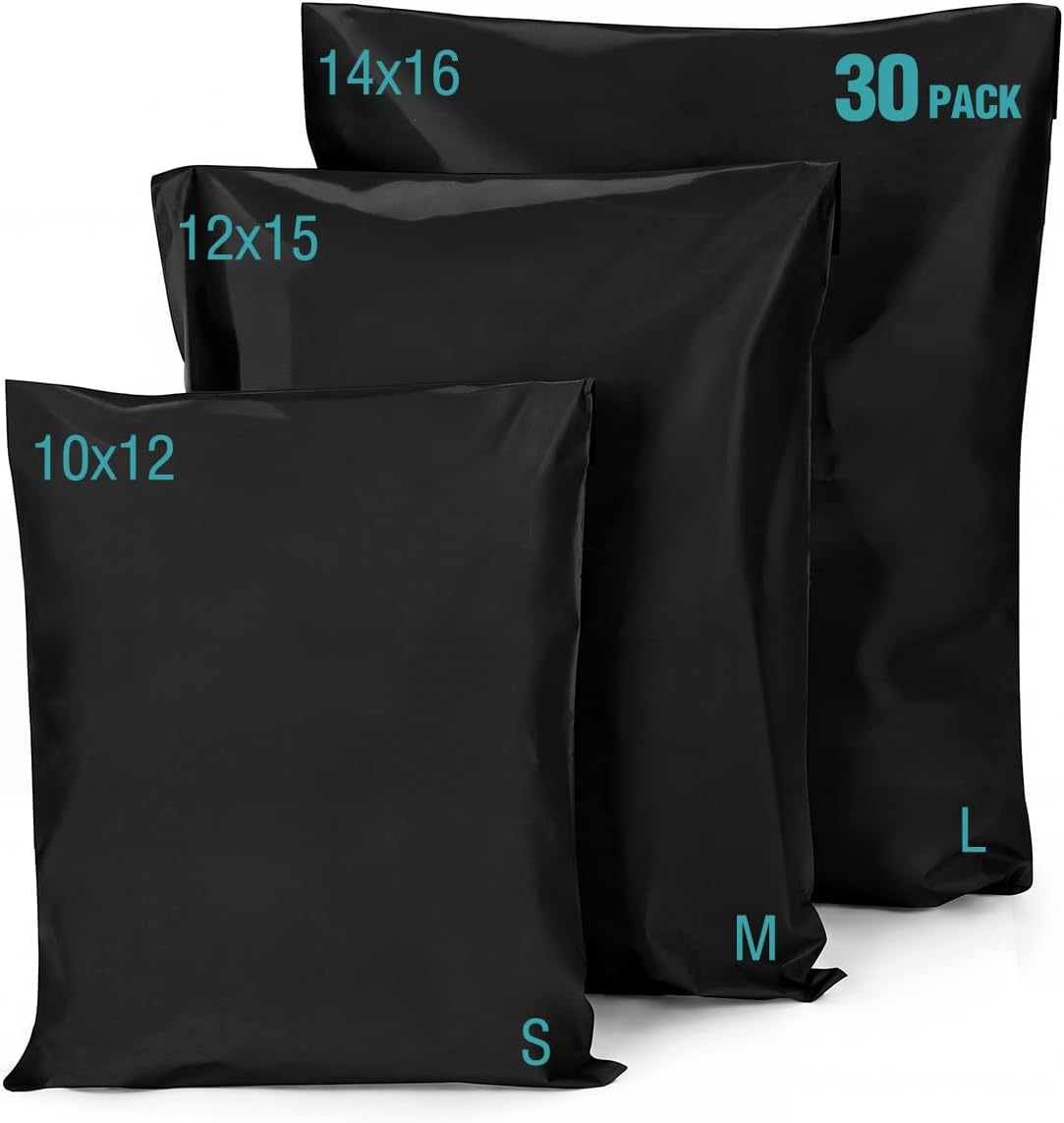 3 Size Poly Mailers 30 Pcs, Black Shipping Bags, Self-sealing Packaging Bag