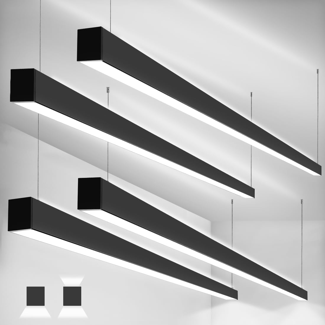 8FT LED Linear Light with Up and Down Lighting, 3CCT 100W, 4 Pack