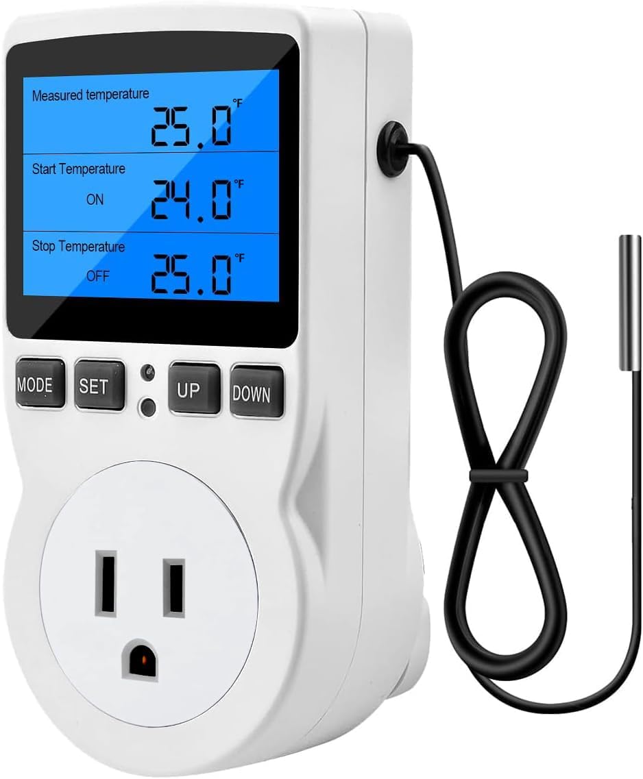 Digital Thermostat Controller - Plug-in Temperature Controller for RVs, Reptile Terrariums, and Greenhouses (1800W