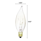 25W Clear Flame Tip Incandescent Bulbs, E12 Candelabra, CA10, 12-Pack