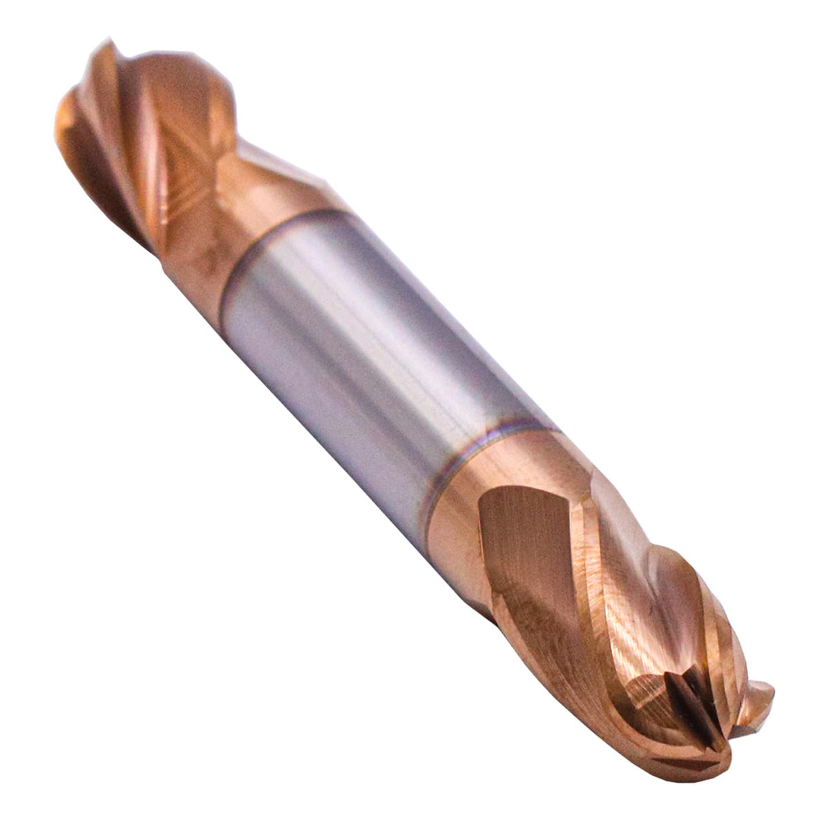 3/8" 4 Flute Solid Carbide Ball Nose End Mill, Double End, TiSiN Coated