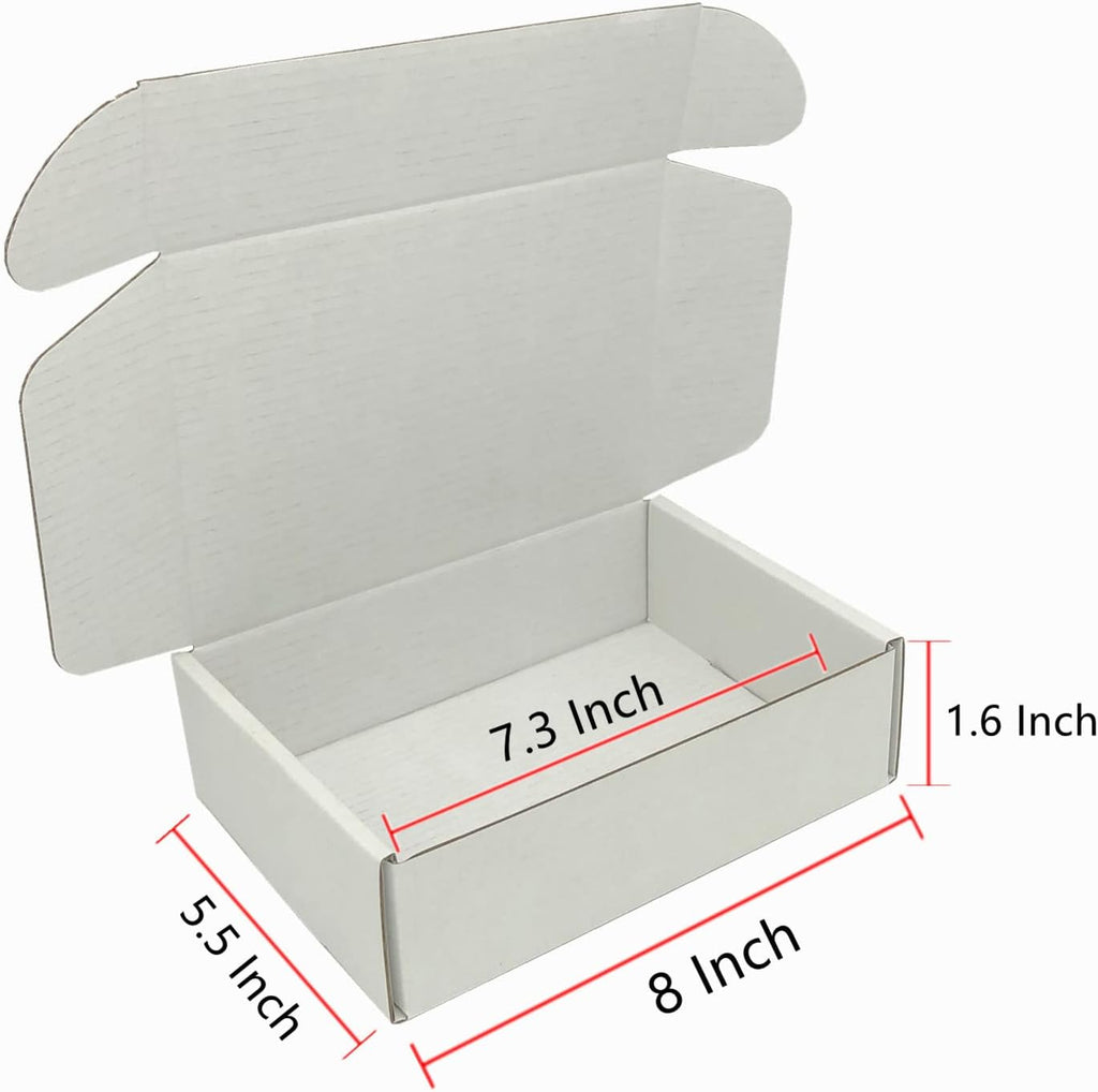 Small Shipping Boxes 8x5.55x1.57 Inch, White Cardboard Box Mailers 50 Pack