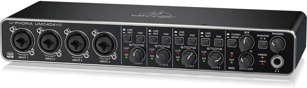 U-PHORIA UMC404HD Audiophile 4x4, 24-Bit/192 kHz USB Audio/MIDI Interface with Midas Mic Preamplifiers