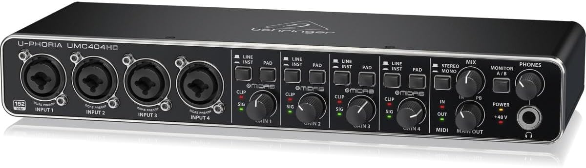 U-PHORIA UMC404HD Audiophile 4x4, 24-Bit/192 kHz USB Audio/MIDI Interface with Midas Mic Preamplifiers