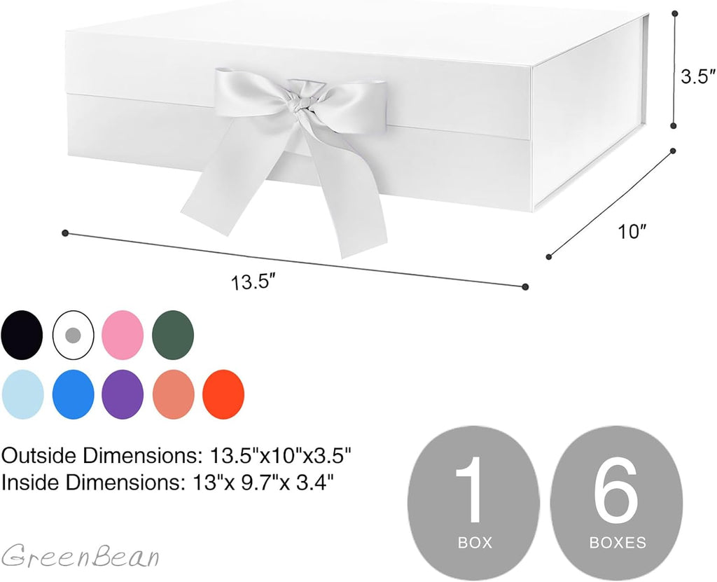 Large White Gift Box with Lid for Presents 13x9.7x3.4 Inches