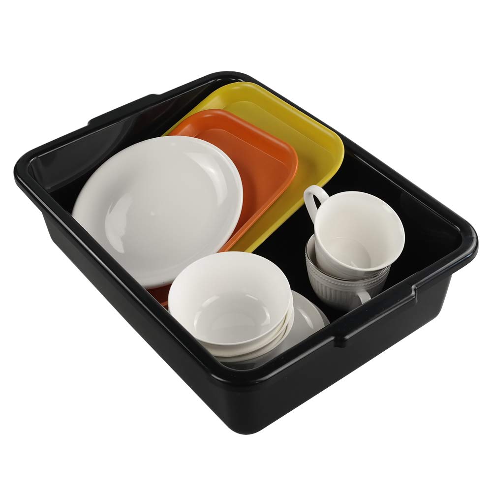 13 L Plastic Bus Box, Commercial Wash Basin Tote Box, 4-Pack, Black