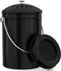 Countertop Compost Bin 1.3 Gallon, Stainless Steel, Black | Odorless countertop compost bin with charcoal filter
