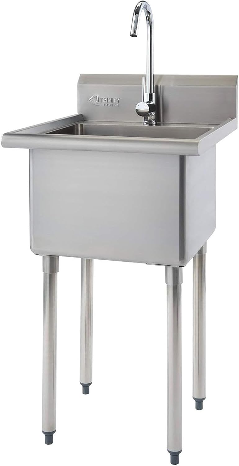Basics 21.5" NSF Freestanding Stainless Steel Utility Sink w/Faucet
