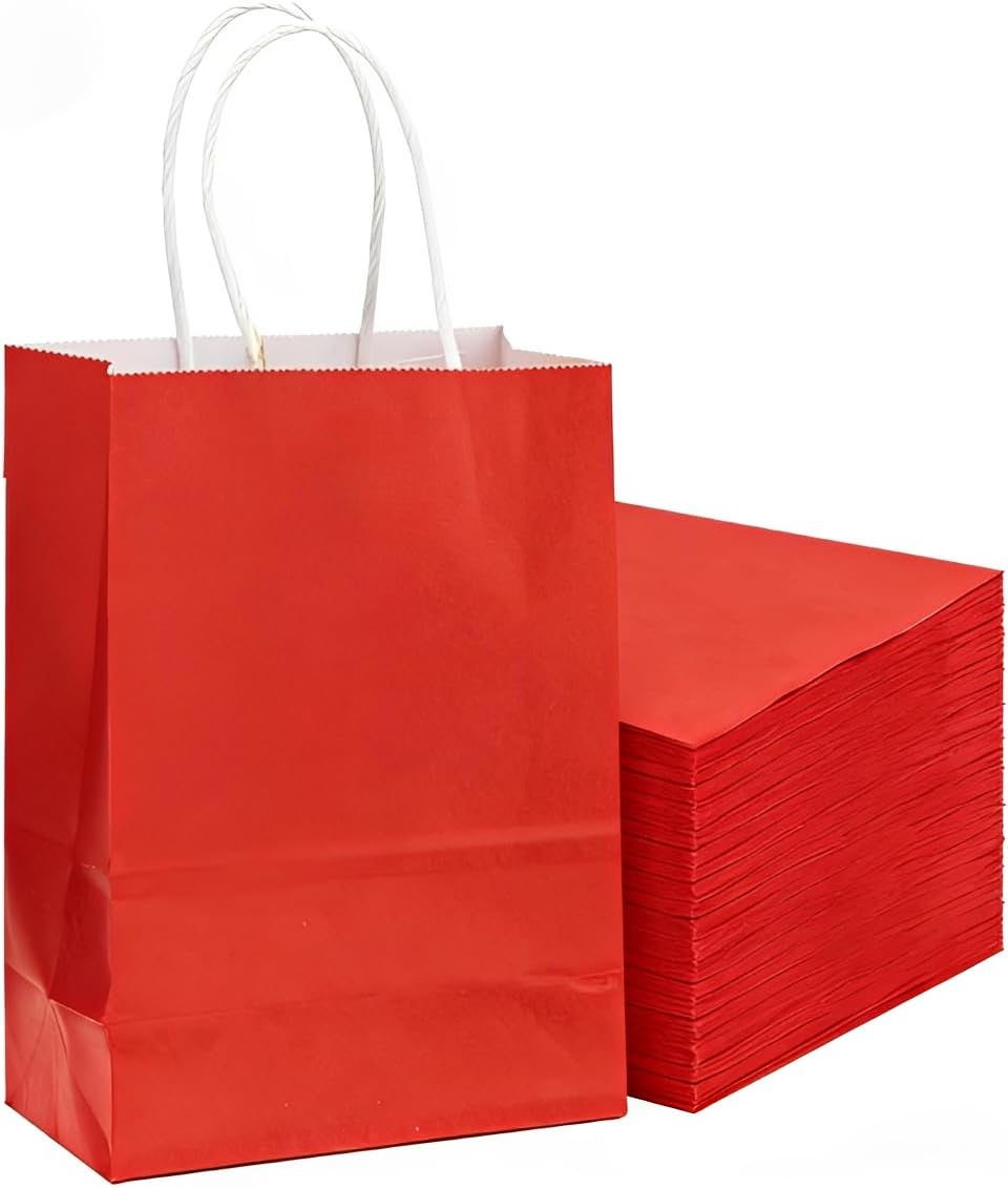 50-Pack 5.9x3.1x8.3 inches Red Gift Bags with Handles