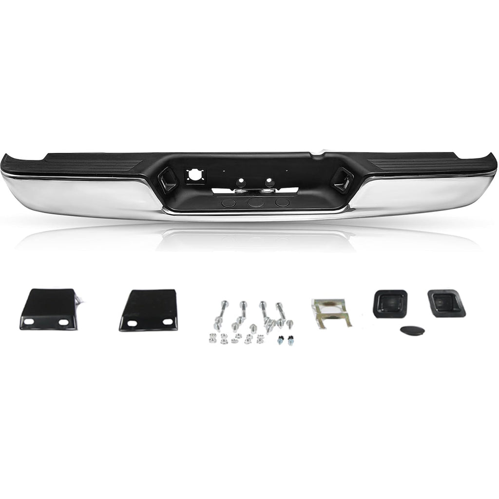 Chrome Rear Step Bumper Assembly Compatible with 2002-2008 Dodge Ram 1500