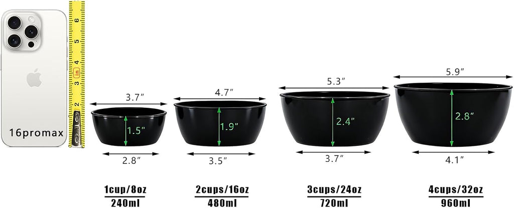 4-Piece Classic Plastic Prep Bowls with Lids, Nesting Plastic Small Mixing Bowl Set for Mixing, Baking, Prepping
