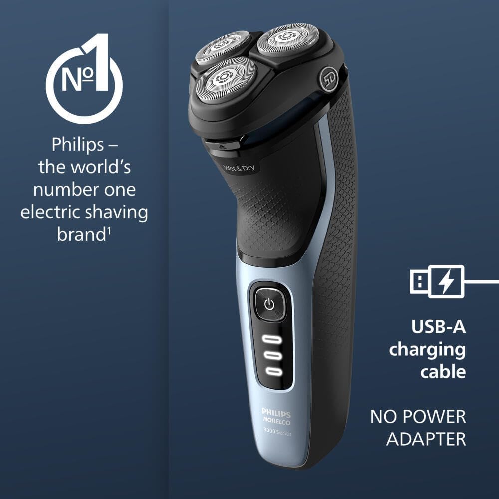Philips Norelco 3600 Electric Shaver, Storm Blue | 27 Self Sharpening ComfortCut Blades, 5D Pivot & Flex Heads, Wet