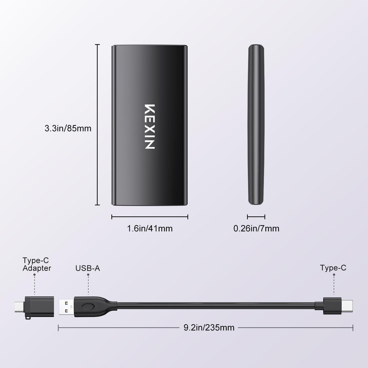 External SSD 1TB External Hard Drive USB C Portable SSD, Up to 500MB/s, USB 3.1 External Solid State Drive 1T for PC