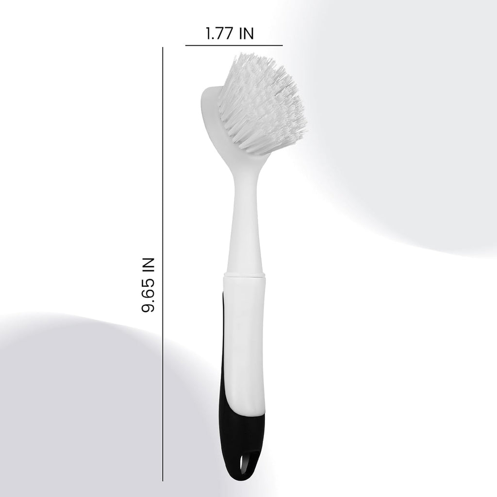 Dish Brush with Handle, Dish Scrub Brush with Built-in Scraper
