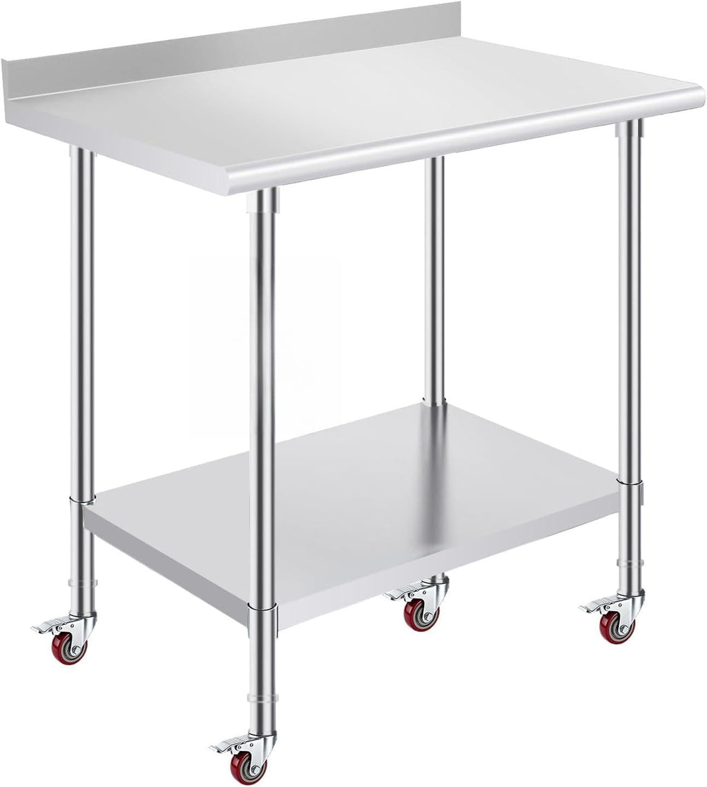 Stainless Steel Prep Table 24 x 36 Inches with Backsplash and Casters